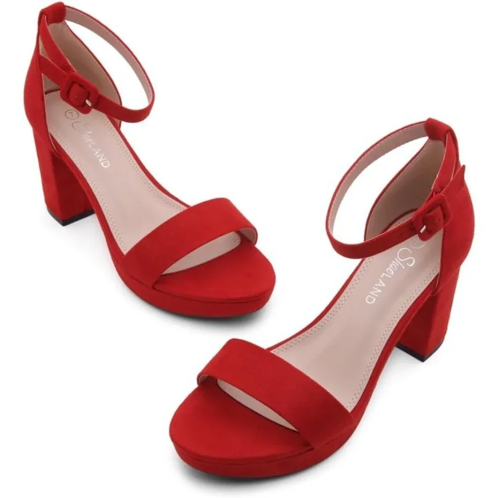 Women's Red Chunky Block Ankle Strap Stylish Comfortable Open Toe Strappy Heel